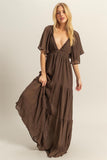 CANADIANO COFFEE FLOWY MAXI DRESS