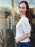 MADDI MESH SQ NECK WHITE TOP
