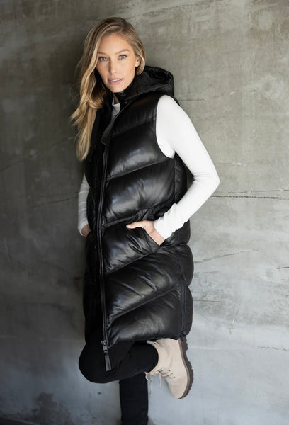 GINA LONG VEST LEATHER PUFFER