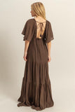 CANADIANO COFFEE FLOWY MAXI DRESS