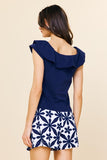 SANDY NAVY OFF SHOULDER RUFFLE TOP