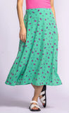 VICKI PRINTED GREEN BIAS SKIRT