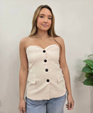 TAILORED BUSTIER OFF WHITE BLK BUTTONS