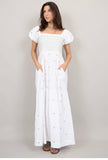 FRANNY WHITE PUCK SLV SHIRRED DRESS