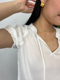 SOLENE TRUE WHITE RUFFLE NECK TOP
