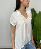 SOLENE TRUE WHITE RUFFLE NECK TOP