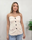 TAILORED BUSTIER OFF WHITE BLK BUTTONS