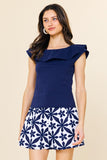 SANDY NAVY OFF SHOULDER RUFFLE TOP