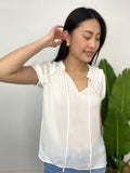 SOLENE TRUE WHITE RUFFLE NECK TOP