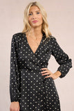 BLACK WHITE POLKA FULL WRAP L/S DRESS