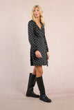BLACK WHITE POLKA FULL WRAP L/S DRESS