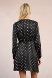 BLACK WHITE POLKA FULL WRAP L/S DRESS