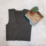 CEST MOI BAMBOO OLIVE DEEP V RIB TOP