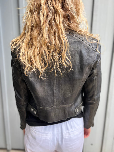 VINTAGE LEATHER JACKET RAW EDGES BLACK