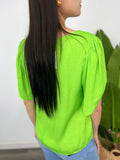 LIME SATEEN FLUTTER SLV TOP