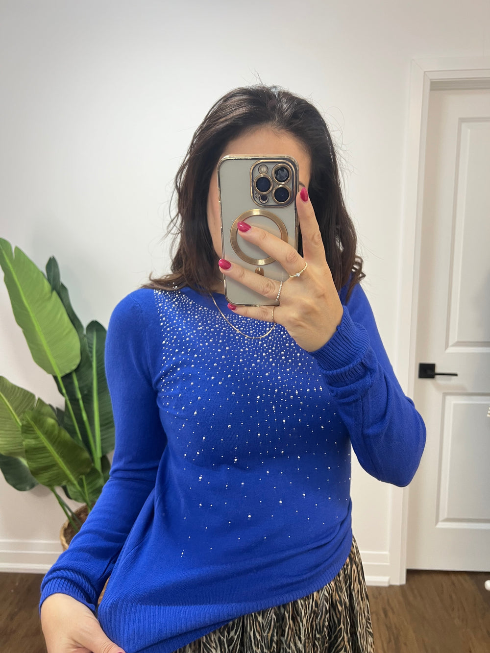 RAINFALL RHINESTONE COBALT SWEATER