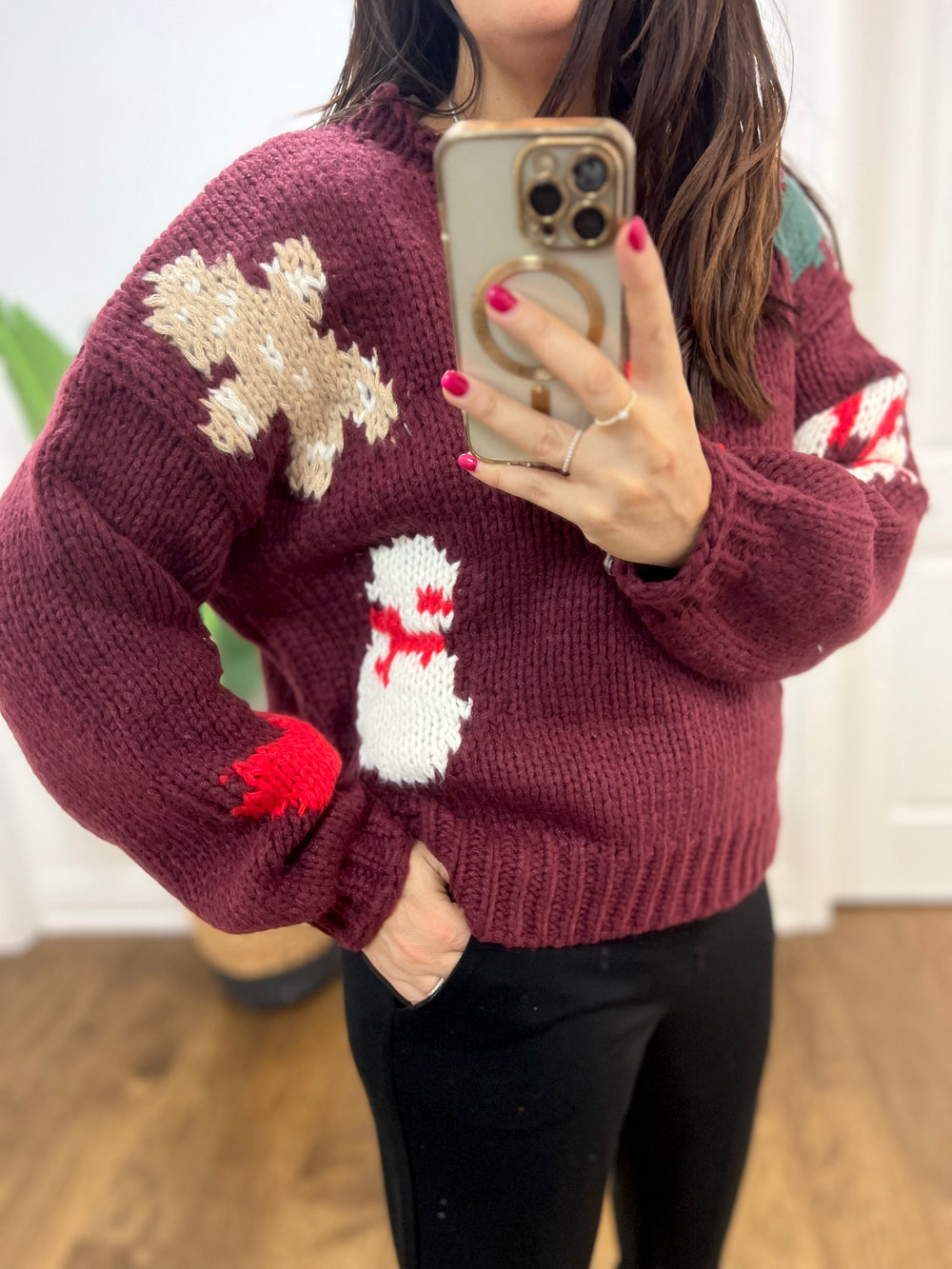 SNOWMAN XMAS BURGUNDY PULLOVER