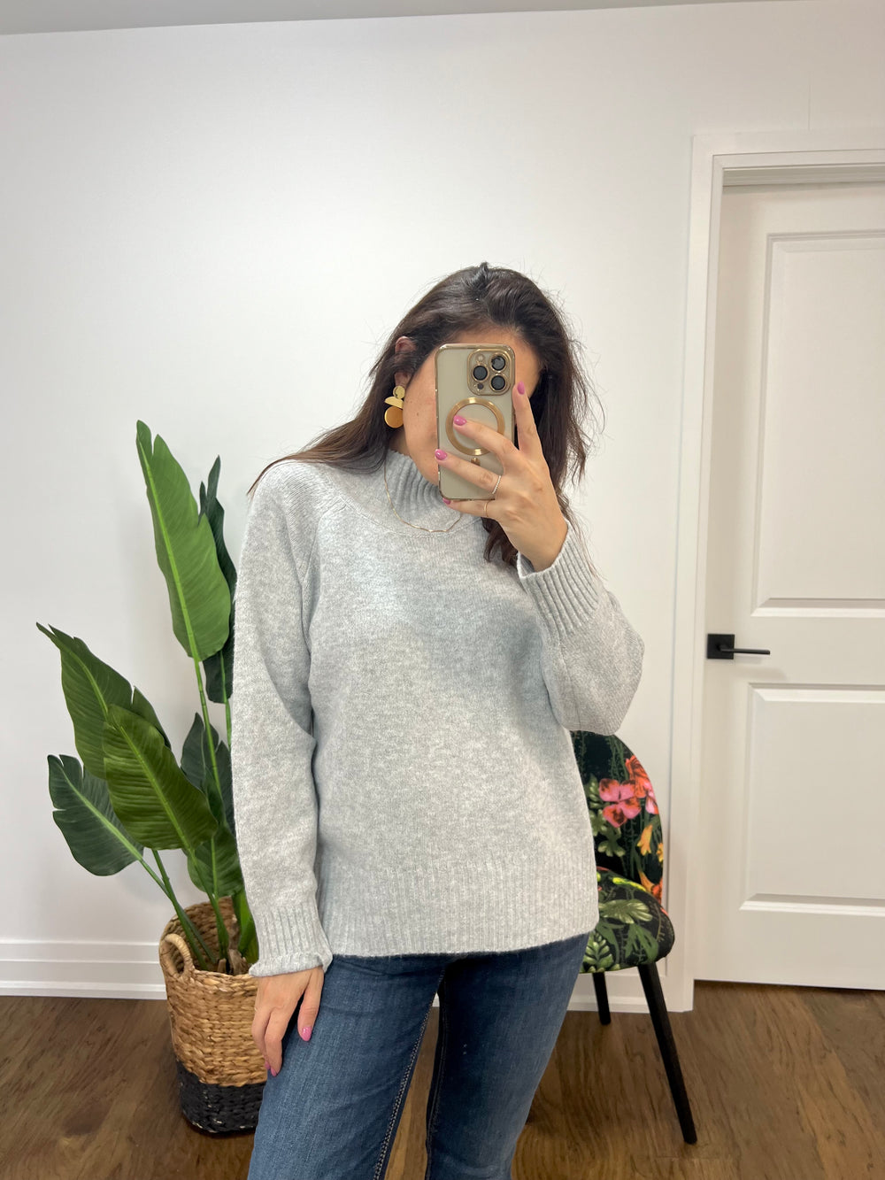 ANISTON GREY FUNNEL CLASSIC SWEATER