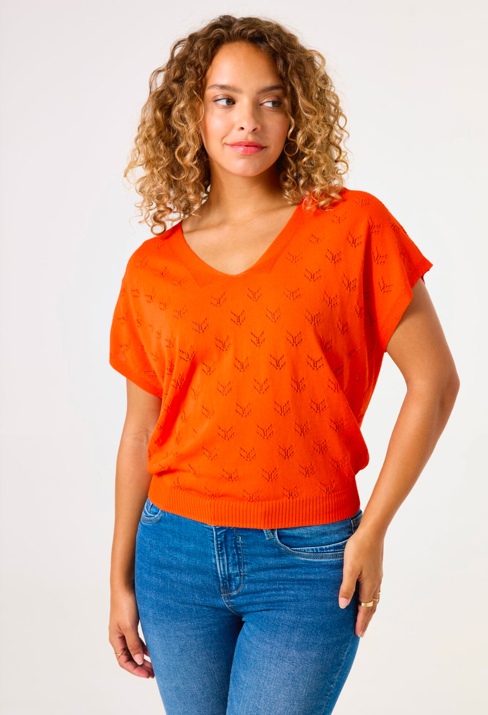 FLYER ORANGE CROCHET SUN SWEATER