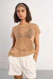 MESH CAMEL KNIT FLOW TOP W/DESIGN