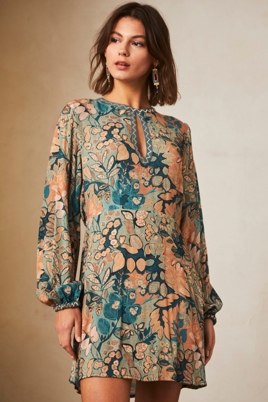 KOHIA EMBROIDERED PRINTED MOD DRESS