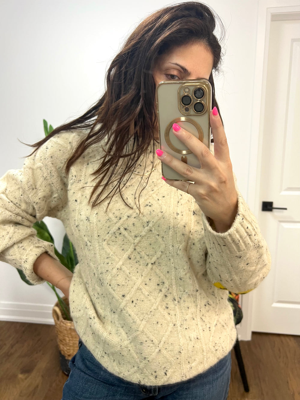 BATHAV SPECKLED CREAM L/S TUNIC DRESS