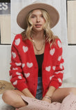 LEONA FUZZY HEART RED IVORY CARDI