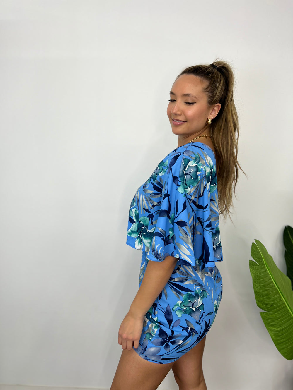 BRIELLE ONE SHOULDER BLUE FLORAL DR