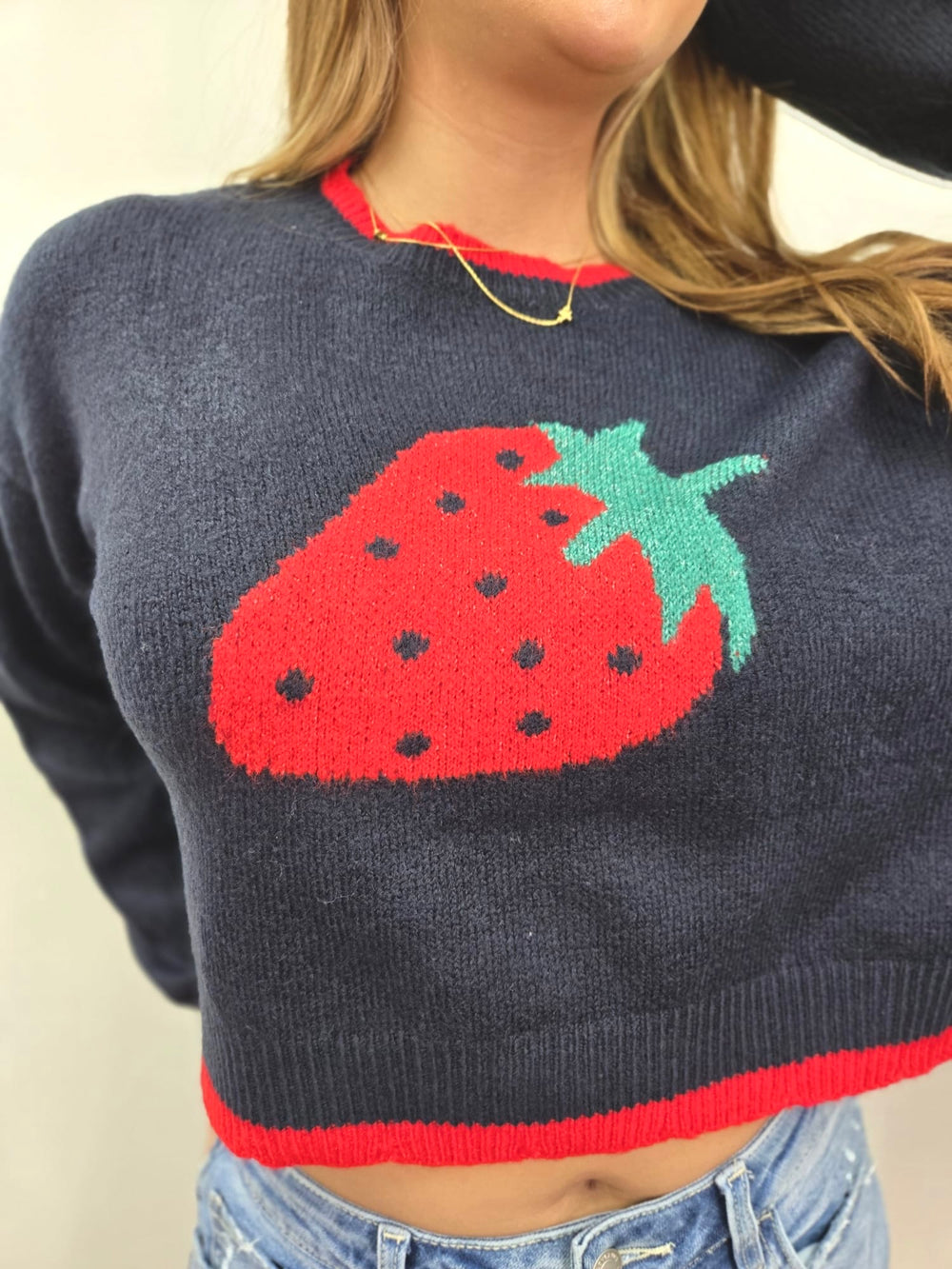 NAVY STRAWBERRY SWEATER