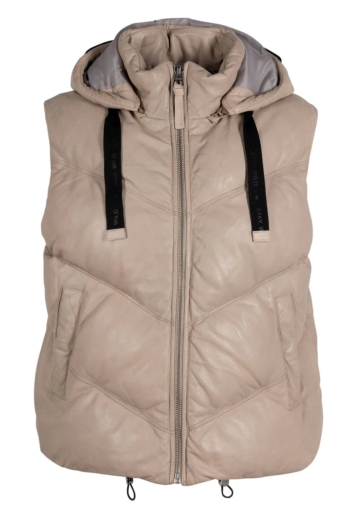 NAMICA CREAM PUFFER LEATHER VEST HOODED