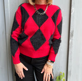 ARGYLE SINGS RED SWEATER