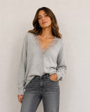 CREELE LACE Grey VNECK LIGHT SWEATER