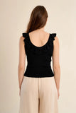 BLANCHE NOIR RUFF DIP NECK NYLON KNIT