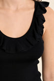 BLANCHE NOIR RUFF DIP NECK NYLON KNIT