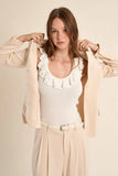 BLANCHE WHITE RUFF DIP NECK NYLON KNIT