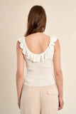 BLANCHE WHITE RUFF DIP NECK NYLON KNIT