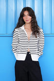 FABLE DOUBLE ZIP BLK WHITE STRIPE CARDI