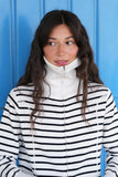 FABLE DOUBLE ZIP BLK WHITE STRIPE CARDI