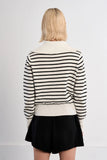 FABLE DOUBLE ZIP BLK WHITE STRIPE CARDI