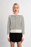 FABLE DOUBLE ZIP BLK WHITE STRIPE CARDI