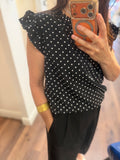 BILA POLKA BLACK RUFF NECK S SLV TOP
