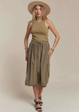 OLIVE DRAWSTRING GARMENT DYE DRESS