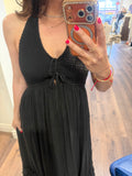 SMOCK HALTER BLACK MAXI