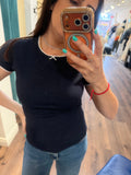 MLE NAVY S/SLV KNIT W/WHITE SCALLOP TRIM