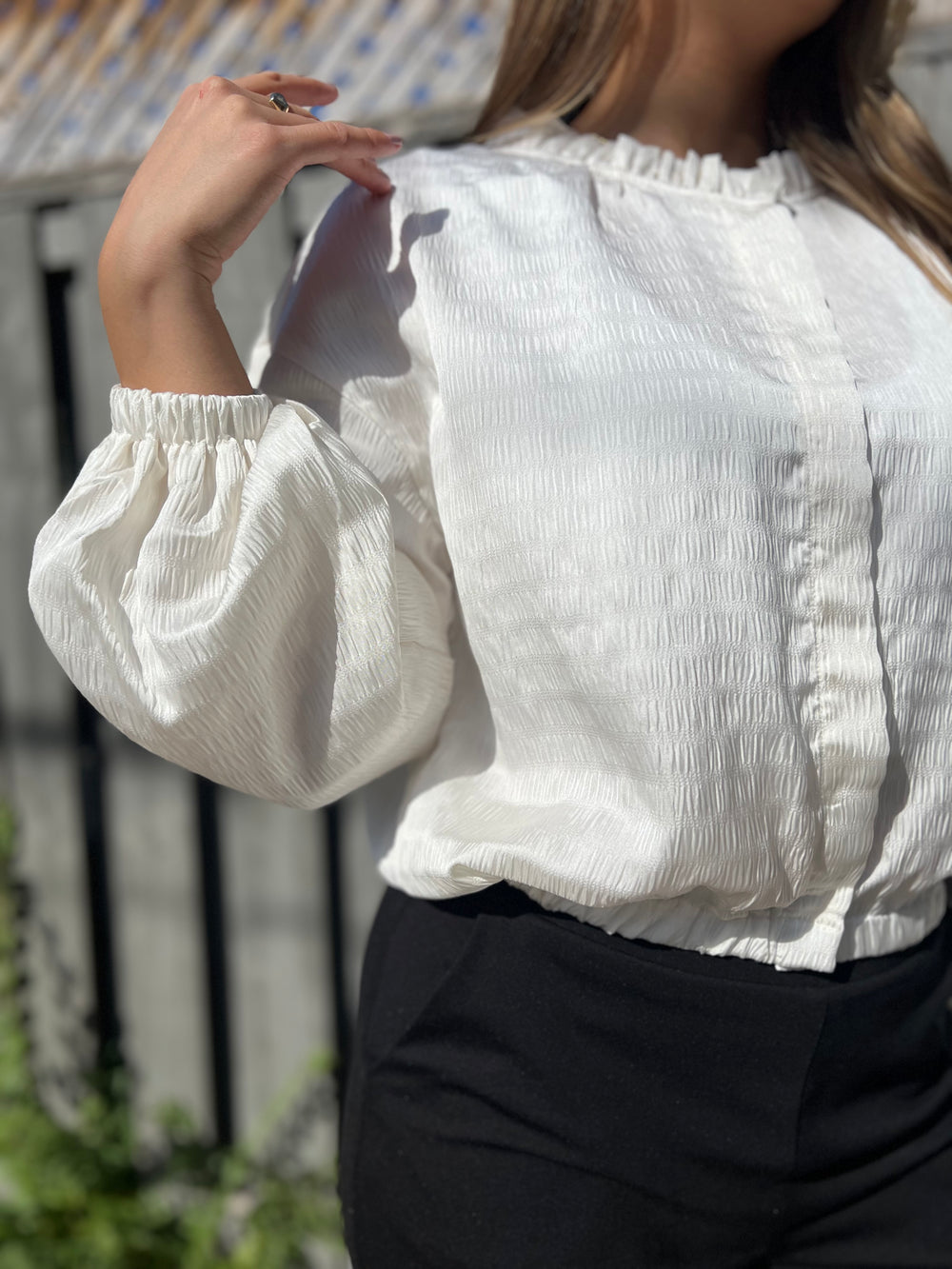 REVO CREAM RUFFLE NECK BLOUSE