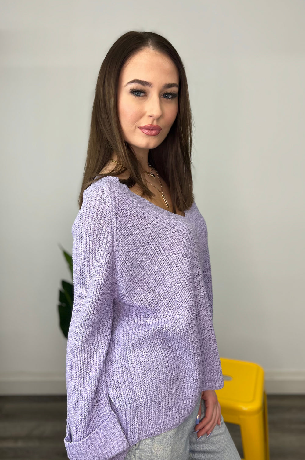 MURANO LILAC KNIT VNECK SWEATER