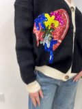 POW SEQUIN HEART BLACK CARDI