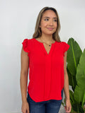 TOMATO RED FLUTTER TEE BLOUSE