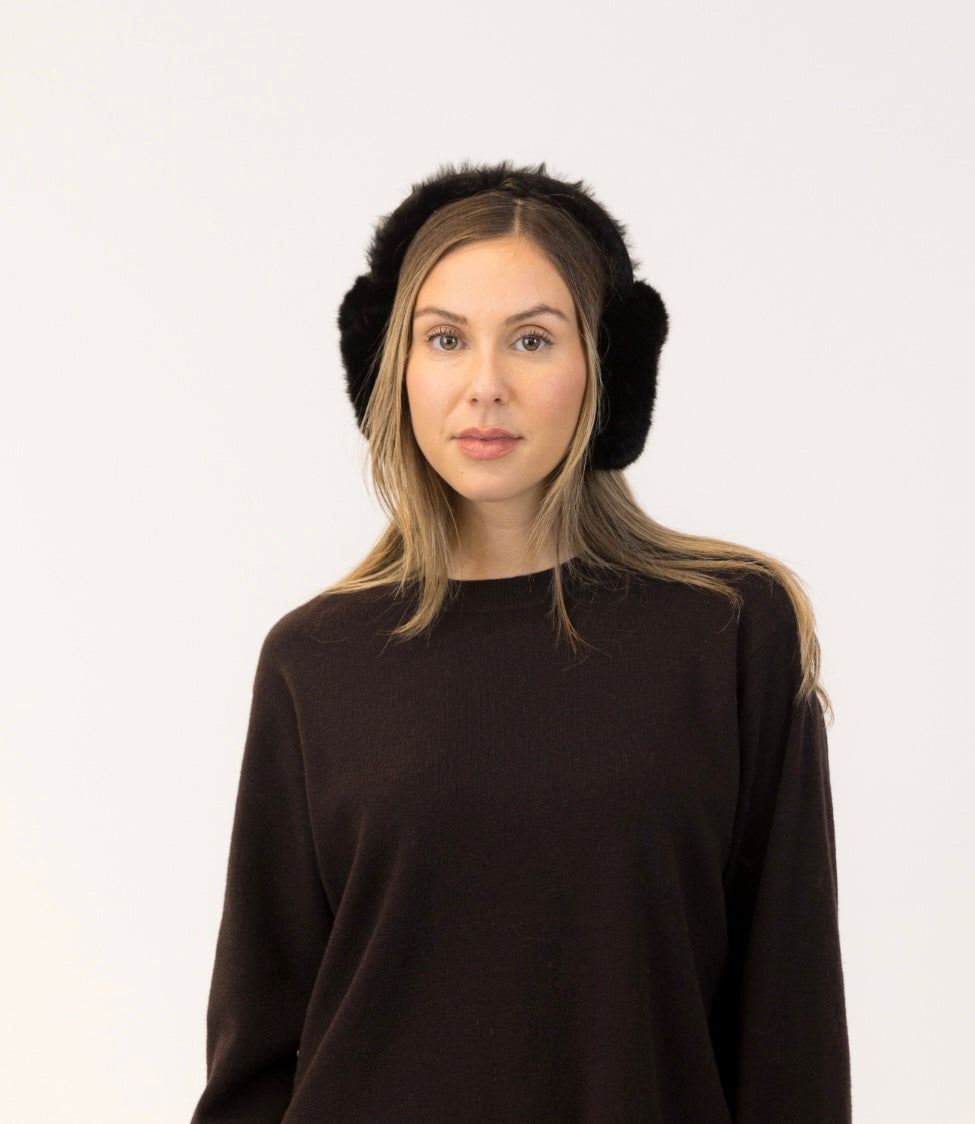 LUXE EARMUFFS BLACK FAUX FUR