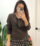 INSIDE OUT HENLEY BROWN SWEATER